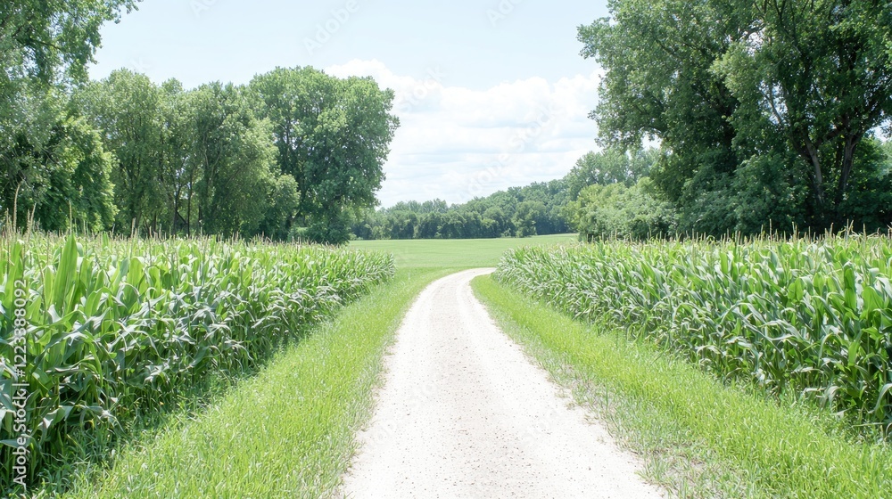 Rural dirt road between cornfields on sunny day. Landscapes use Rural dirt road between cornfields on sunny day. Landscapes use