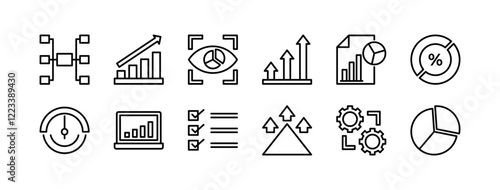 Data analytics line icon set isolated on white background vector illustration