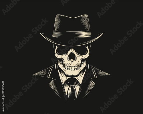 Vector illustration of mafia skull with hat. Skull t shirt design