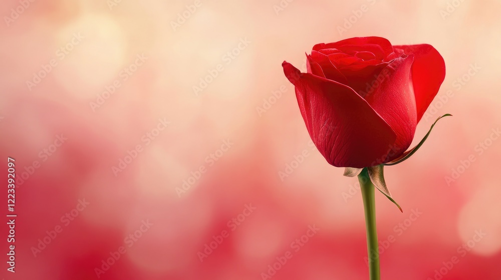 Fototapeta premium Serene Red Rose In Focus With Soft Bokeh Effect.