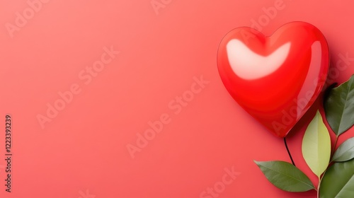 Nature-Bonded Heart Balloon On Bright Red Canvas. photo