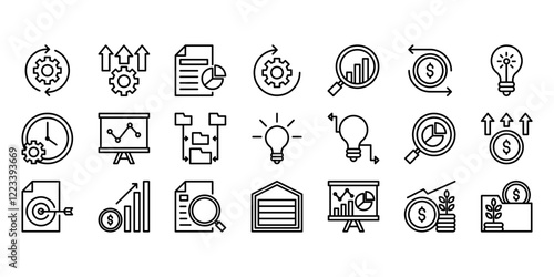 Business analytics line icon set isolated on white background vector illustration