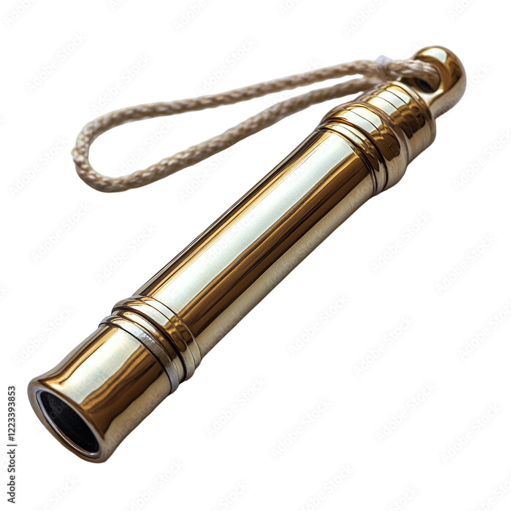 Fototapeta premium Elegant Gold Brass Pocket Telescope with Cord Vintage Style Maritime Spyglass