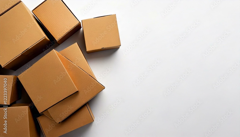 Cardboard boxes on a white background from a top angle Cardboard boxes on a white background from a top angle