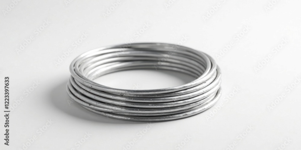 Stack of metallic wire rings on a white surface, showcasing a simple yet elegant design ideal for crafting or decorative purposes Stack of metallic wire rings on a white surface, showcasing a simple yet elegant design ideal for crafting or decorative purposes