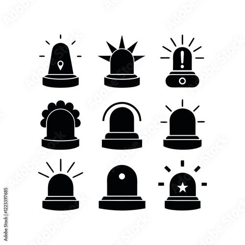 Vector Set of Black Emergency Siren Icons on a white background