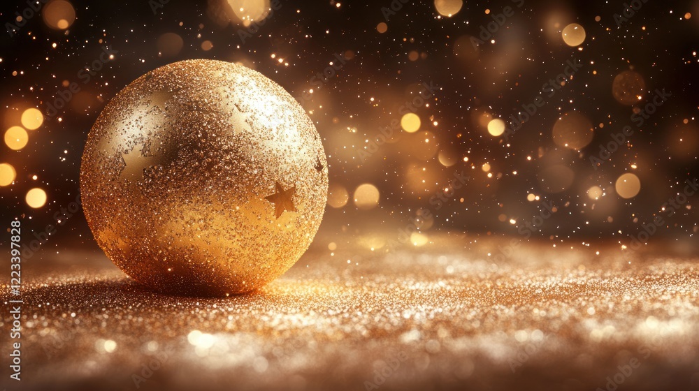 Fototapeta premium Gold Ornament, Glitter, Festive, Bokeh, Holiday, Background, Celebration, Winter