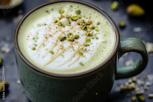 Wallpaper Mural A creamy pistachio white chocolate latte with delicate foam art, topped with crushed pistachios and a light drizzle of white chocolate. Torontodigital.ca