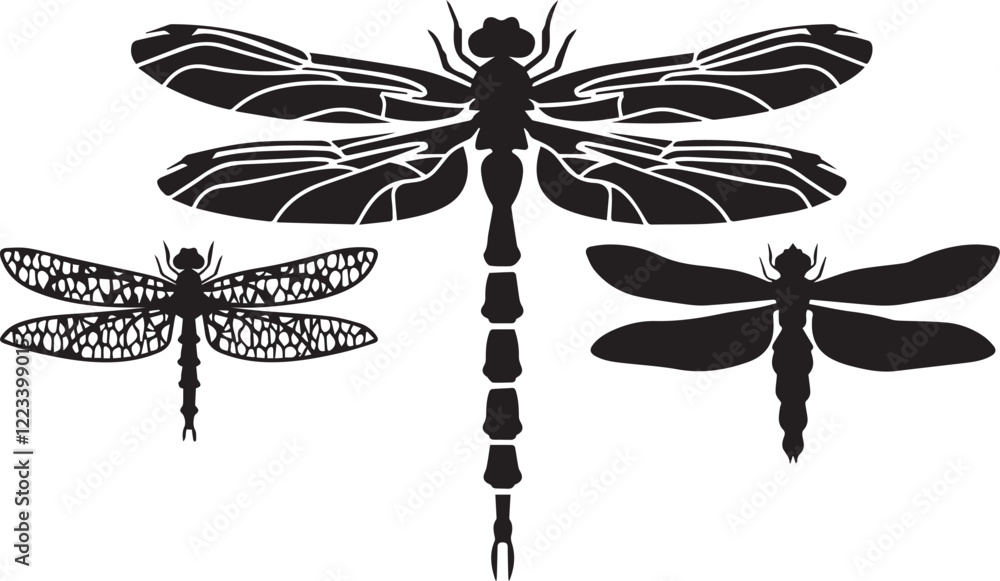 Set dragonflies. Hand drawn vector illustration