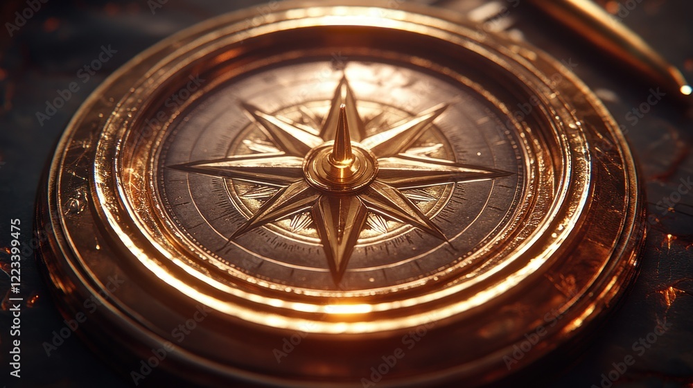 Golden compass, adventure, dark background, travel, exploration Golden compass, adventure, dark background, travel, exploration