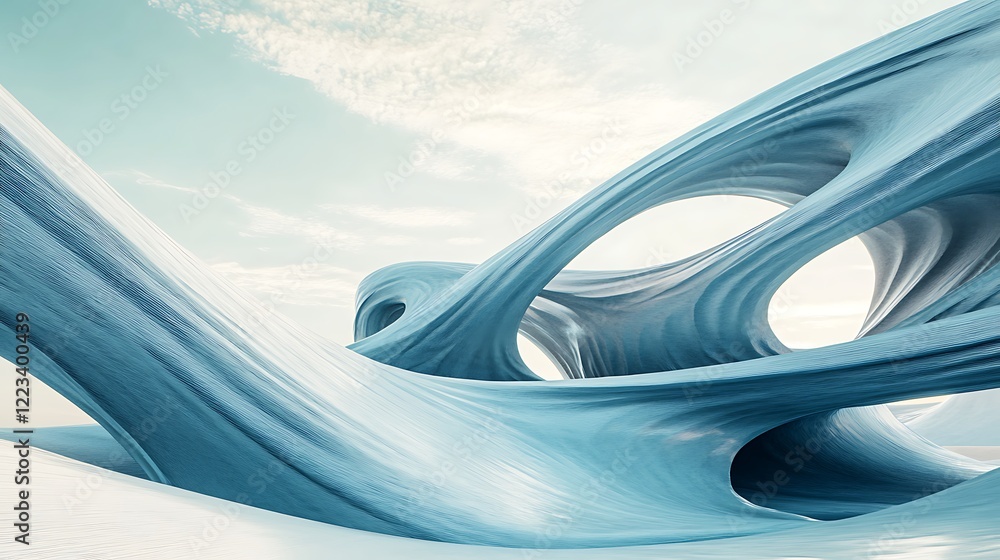 Obraz premium Visionary organic designs featuring fluid futuristic glass like structures under moody sky scenery