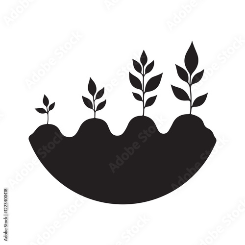 Plant growth stages, silhouette, seedlings to mature plant 