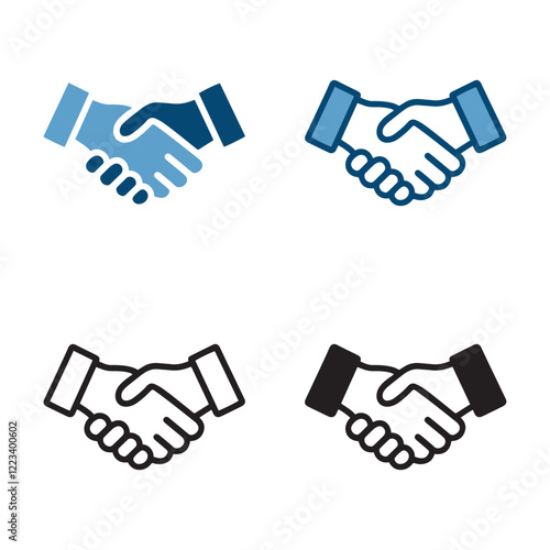 Business Agreement Handshake Icon in Various Styles - Friendly and Professional Handshake Illustrations for Apps, Websites, and Branding