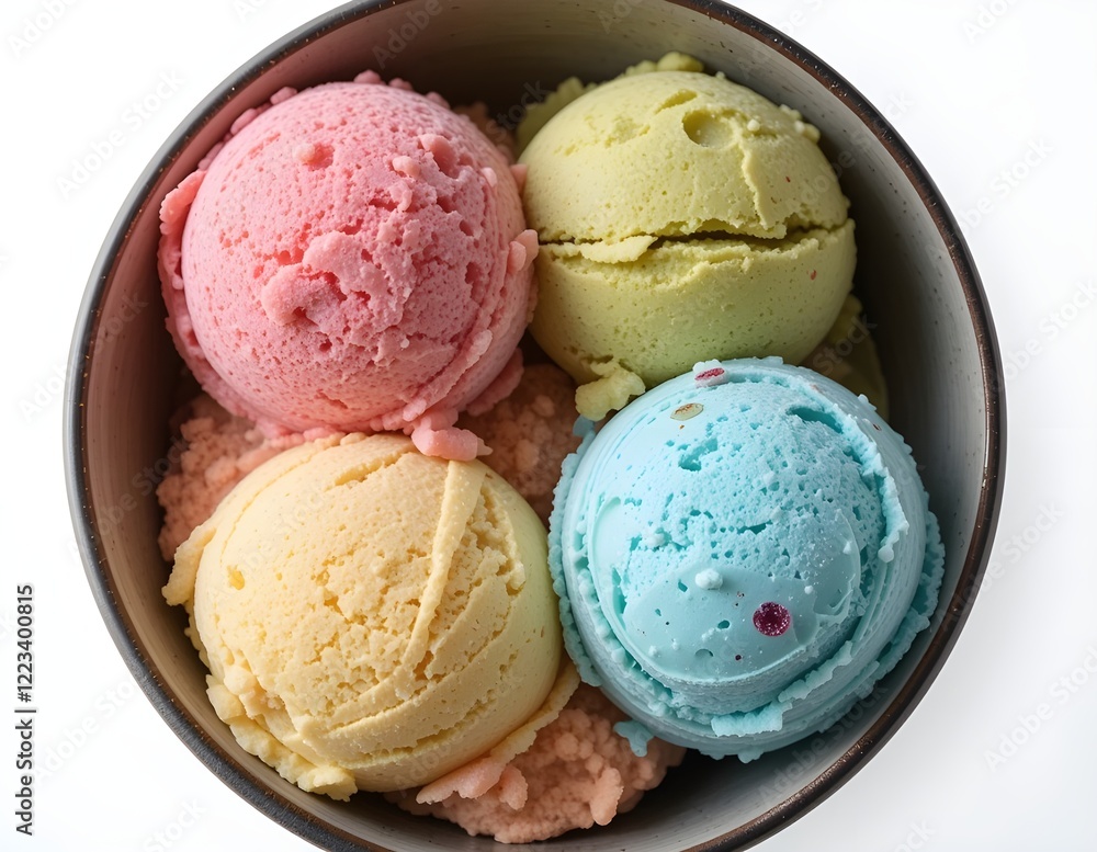 Collection set of ice creams in a bowl,top view, isolated transparent background. Collection set of ice creams in a bowl,top view, isolated transparent background.