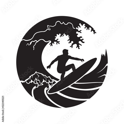 Silhouette surfer vector art illustrtion