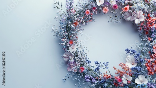 Colorful floral wreath on light background