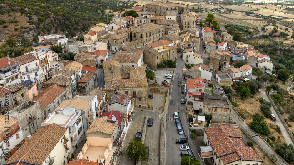 Aerial view of the town of Nova Siri located on a hill in Basilicata, Italy. Aerial view of the town of Nova Siri located on a hill in Basilicata, Italy.