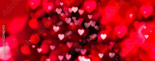 Valentines day background  - abstract panorama banner background with red hearts - concept love