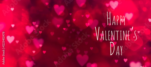 Valentines day background banner and greeting card  - abstract panorama background with red hearts  and text  Happy Valentine's Day - concept love	
