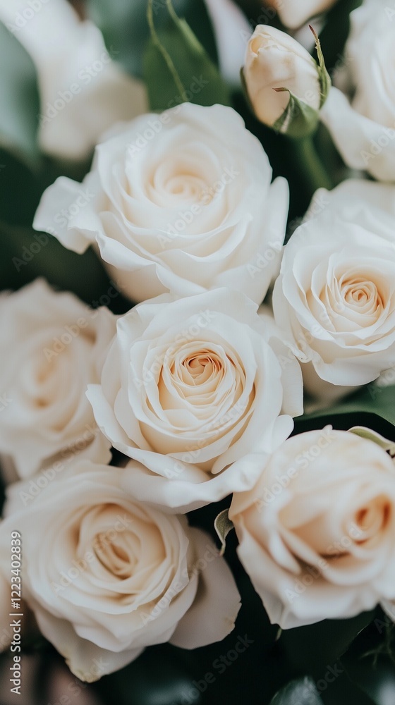 Obraz premium Bouquet of white roses is displayed in a vase