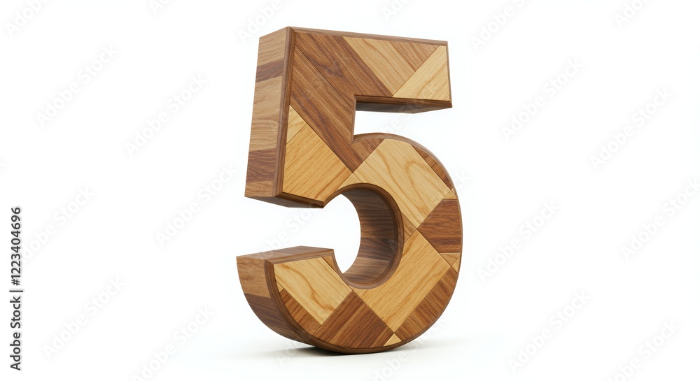 Wooden Number Five In A Geometric Pattern Design Wooden Number Five In A Geometric Pattern Design