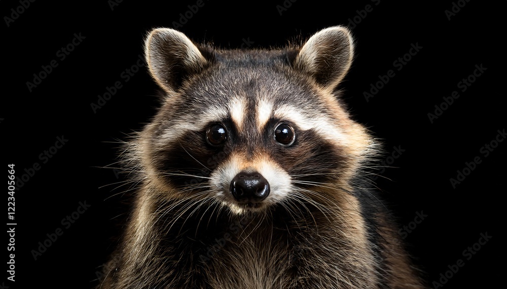 close-up front-facing portrait of a raccoon with expressive ears and sharp, alert eyes, showcasing detailed fur texture and natural features
close-up front-facing portrait of a raccoon with expressive ears and sharp, alert eyes, showcasing detailed fur texture and natural features