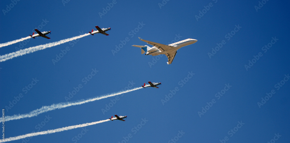 OK-1 Botswana government Bombardier Global Express jet in formation with BDF aircraft OK-1 Botswana government Bombardier Global Express jet in formation with BDF aircraft