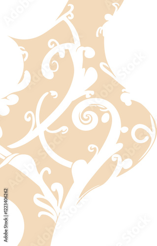  Design featuring a beige and white silhouette of a stylized floral pattern. The intricate swirls and flowing curves evoke a sense of delicacy and sophistication, making it suitable for decorative