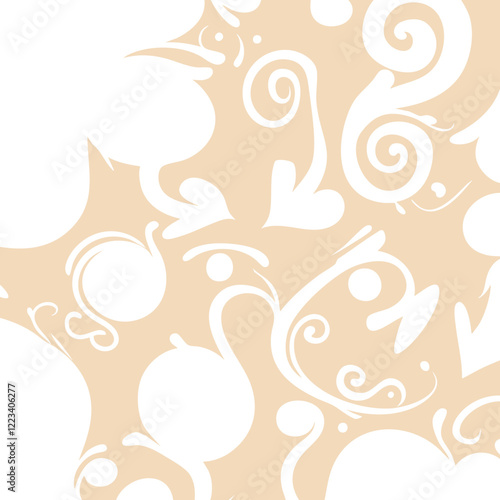  Design featuring a beige and white silhouette of a stylized floral pattern. The intricate swirls and flowing curves evoke a sense of delicacy and sophistication, making it suitable for decorative