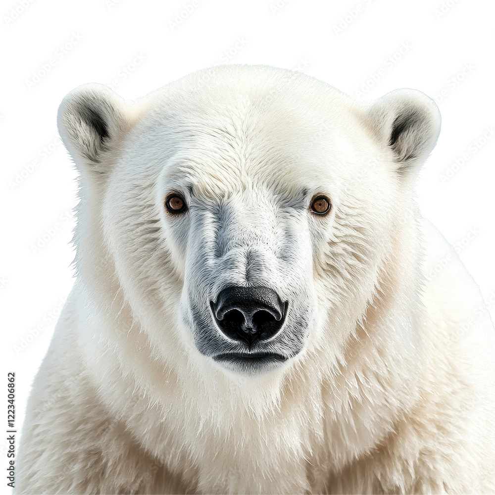 Stunning close up of a polar bears face against a Transparent background, polar bear face shot isolated on PNG background Stunning close up of a polar bears face against a Transparent background, polar bear face shot isolated on PNG background