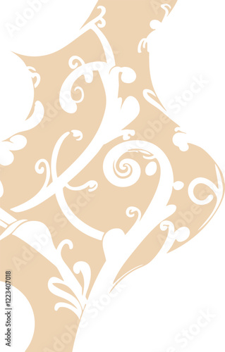  Design featuring a beige and white silhouette of a stylized floral pattern. The intricate swirls and flowing curves evoke a sense of delicacy and sophistication, making it suitable for decorative