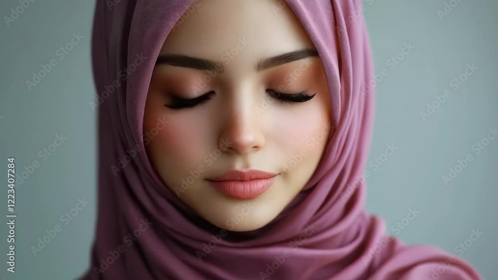 Serene transition: contemplative woman in pink hijab with subtle expressions Serene transition: contemplative woman in pink hijab with subtle expressions