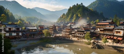 Serene Morning in a Picturesque Mountain Village