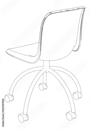 Adjustable Rolling Chair, Office chair editable vector illustration on white background. chair Line art, clip art. swivel chair, Hand-drawn design elements.