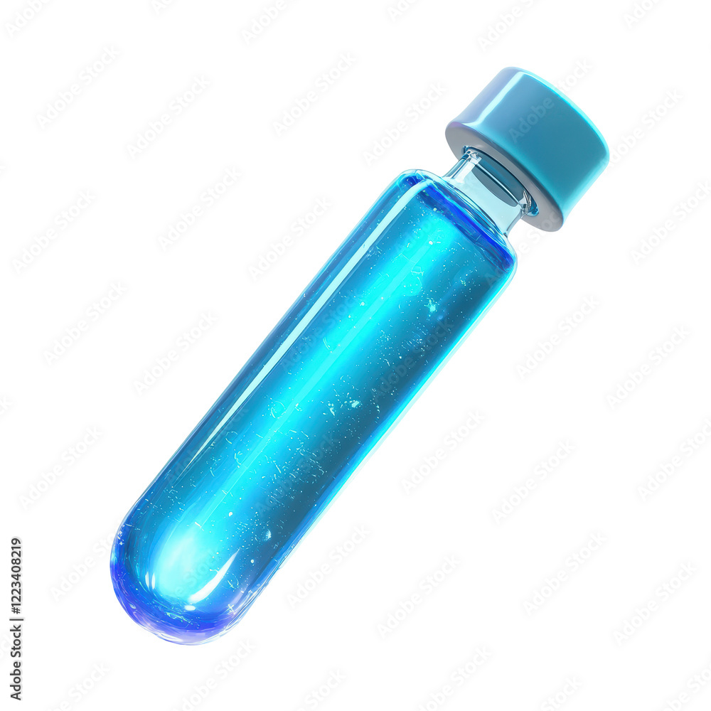 3D icon cartoon futuristic glowing blue serum in a tube, isolated on a white background 3D icon cartoon futuristic glowing blue serum in a tube, isolated on a white background
