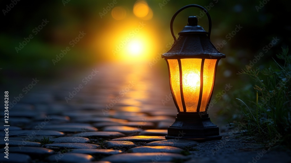 Illuminated Lantern Path Dusk Garden Illuminated Lantern Path Dusk Garden
