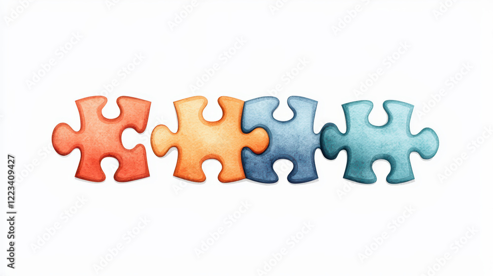 Colorful puzzle pieces arranged in row, symbolizing connection and teamwork Colorful puzzle pieces arranged in row, symbolizing connection and teamwork