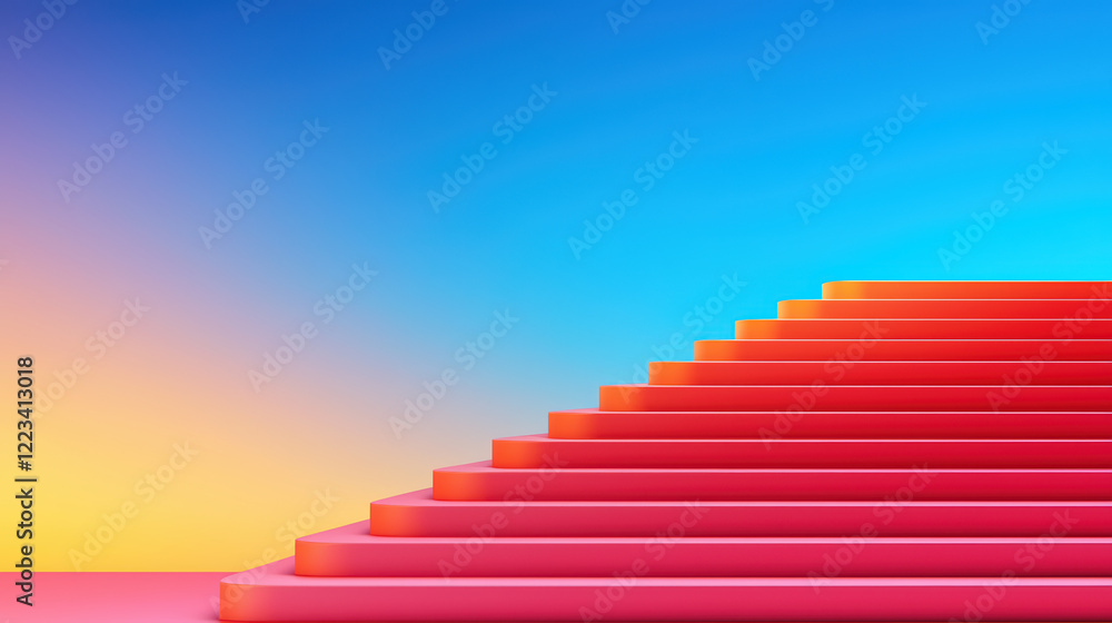 Fototapeta premium Vibrant gradient background with pink stairs leading upward, creating depth
