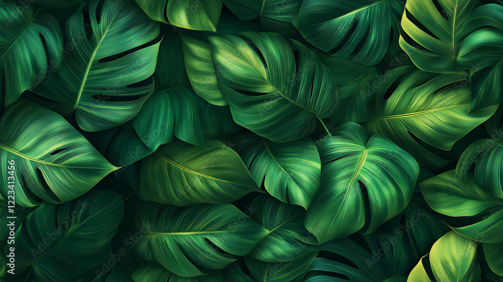 A seamless tropical grass texture featuring deep green hues with wide blades and a sun-drenched appearance. The highly detailed design provides a natural and realistic look, perfect for backgrounds, t A seamless tropical grass texture featuring deep green hues with wide blades and a sun-drenched appearance. The highly detailed design provides a natural and realistic look, perfect for backgrounds, t
