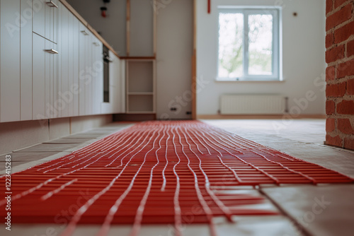 Underfloor heating installation in a modern home kitchen renovation photo