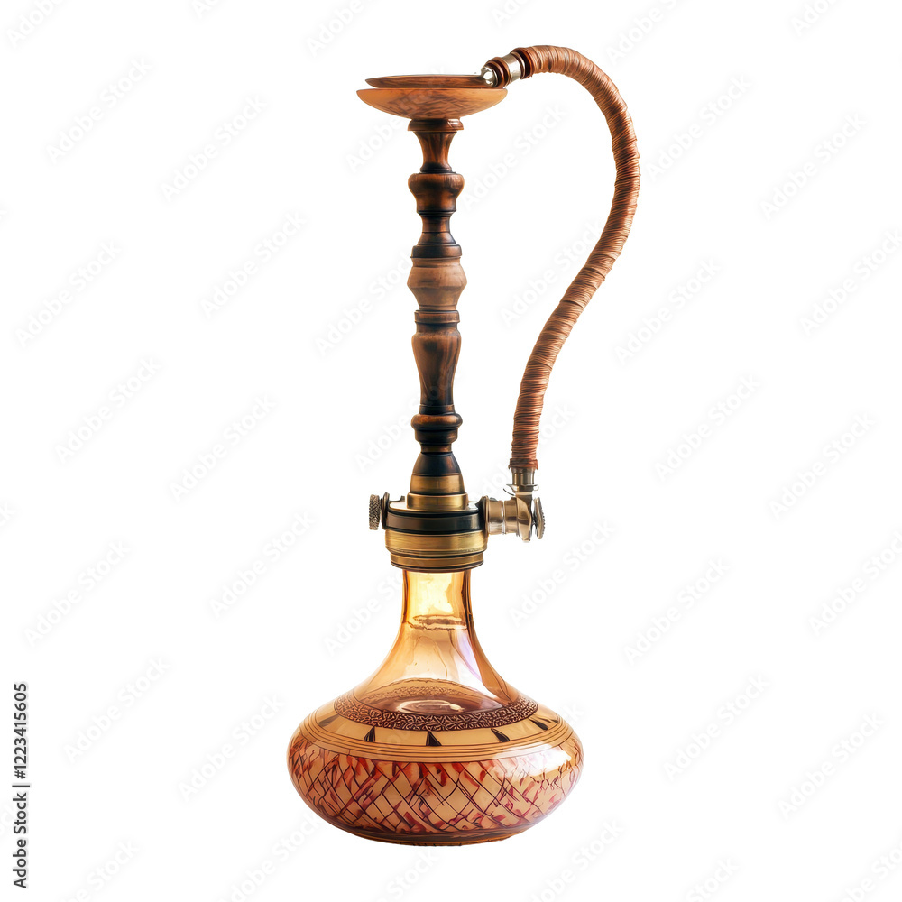Classic hookah shisha with intricate design on a white background, Hookah shisha isolated on white background Classic hookah shisha with intricate design on a white background, Hookah shisha isolated on white background