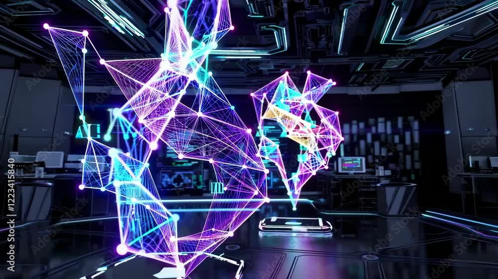 An artificial intelligence system visualizing data streams in holographic projections