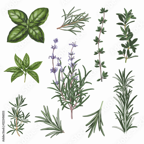 Botanical Illustration of Culinary Herbs