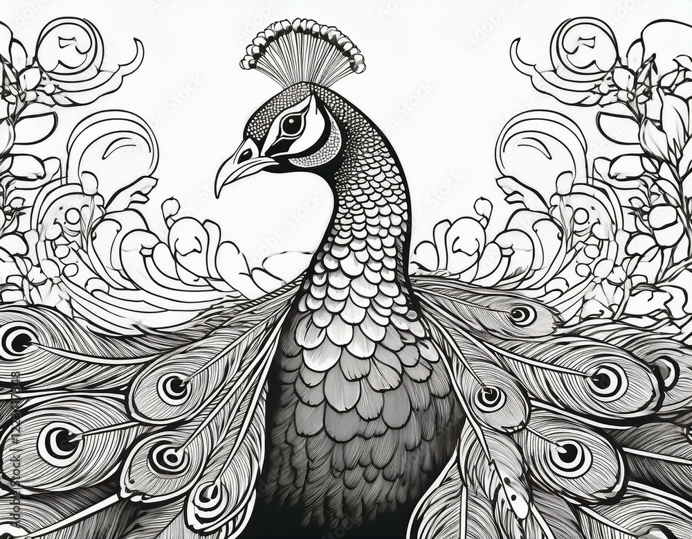 Fototapeta premium Ausmalbuch Pfau