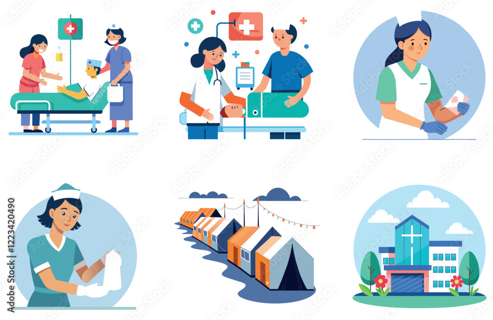 Obraz premium Diverse Doctors Bundle Medicine Collection Stickers