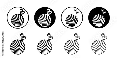 Knit yarn with needle icon Vector logo set flat