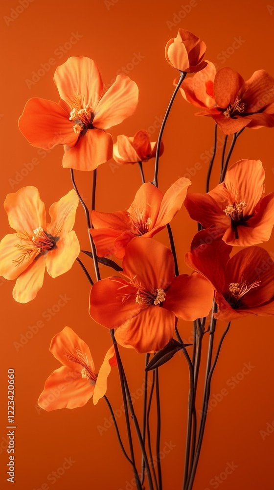 Obraz premium big bouquet of orange flowers isolated on orange background