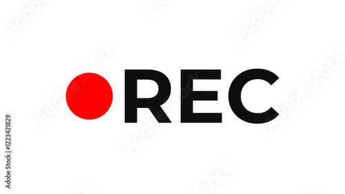 Recording icon sign, red panel, rec. isolate transparent background