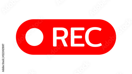 Recording icon sign, red panel, rec. isolate transparent background