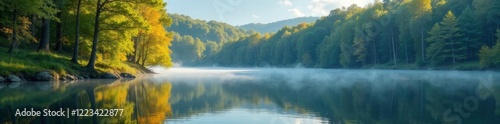Wallpaper Mural Reflections of tall trees on the calm surface of the lake, nature, peaceful Torontodigital.ca